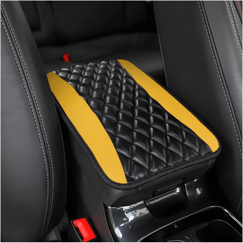 Moly Magnolia Car Center Console Cover, Leather Waterproof Armrest Seat Box Cushion Pad, Universal Decor Protector Mat, Auto Interior Accessories for SUV Truck Vehicle (Yellow)