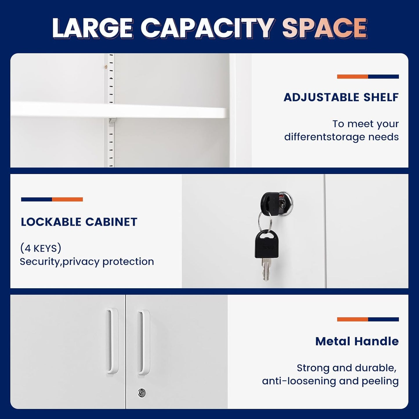 Yizosh Metal Storage Locking Cabinet with 4 Doors and 2 Adjustable Shelves,71" Lockable Garage Tall Steel Cabinet,for Home Office,Living Room,Pantry,Gym,Commercial Storage (White)