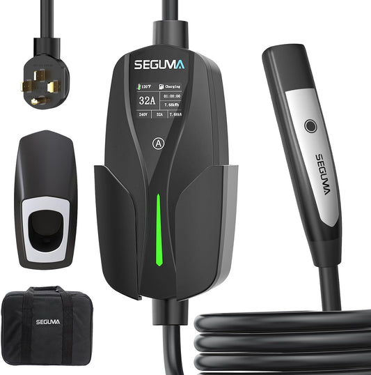 Level 2 EV Charger for Tesla, 32Amp 240V 7.68kW NACS EV Chargers, NEMA 14-50 Plug, Adjustable Current, 25FT Portable Electric Car Charger Compatible with All Nacs (Black)