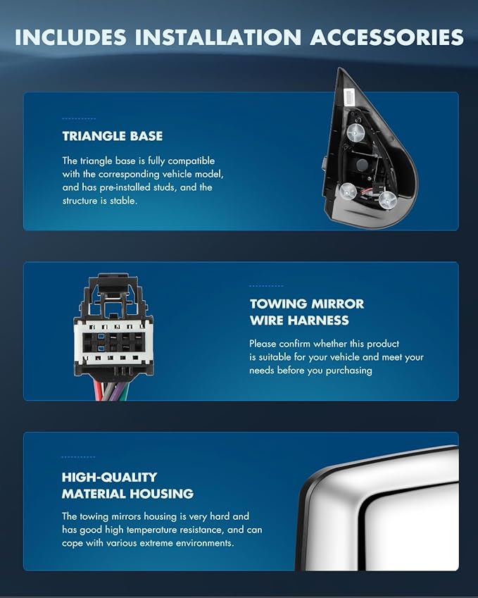 ECCPP Towing Mirrors, Pair of Chrome Exterior Automotive Mirrors fit for 2008-2013 Chevy Silverado GMC Sierra with Dynamic Running Lights Arrow Signal Reversing Lights Power Operation Heated