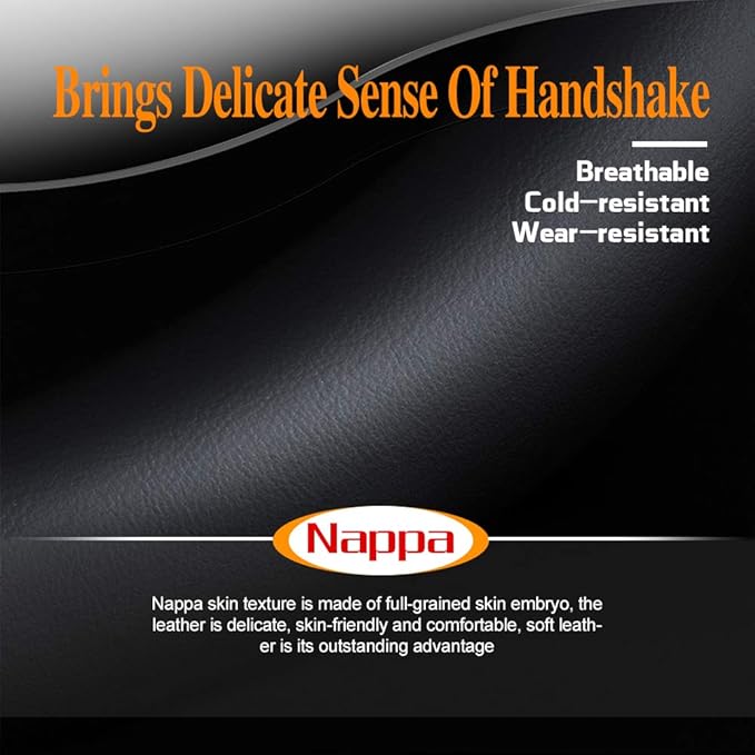 Carodi Latest Nappa Leather car Steering Wheel Cover, Stylish Non-Slip Leather car Interior 15 inches Universal（Black）