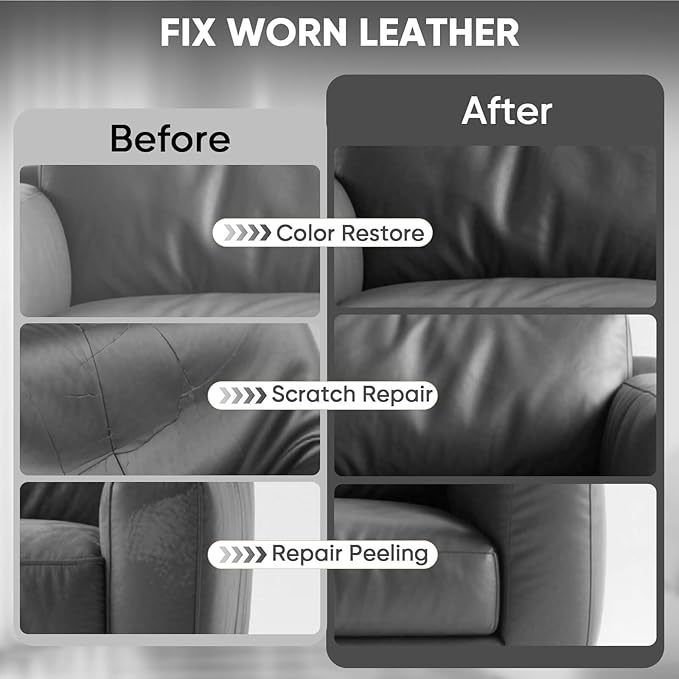 Leather Recoloring Balm - Scratch Repair & Color Restore Kit for Faded Leather, Leather Couch & Car Seats - 10OZ Leather Restorer Balm for Furniture, Auto Interior, Vinyl, Accessories (Dark Gray)