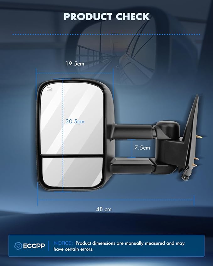 ECCPP Towing Mirrors With 1999-2002 For Chevy Silverado For GMC Sierra 1500/2500/3500 Power Adjusted Heated No Turn Signal Manual Telescoping Folding Pickup Truck Mirrors