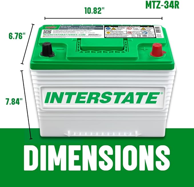Interstate Batteries Automotive Battery 12V 63Ah (Group 34R) 800CCA SLI Pure Lead AGM Automobile Replacement Battery for Cars, Jeeps, SUVs, Trucks, Vans (MTZ-34R)