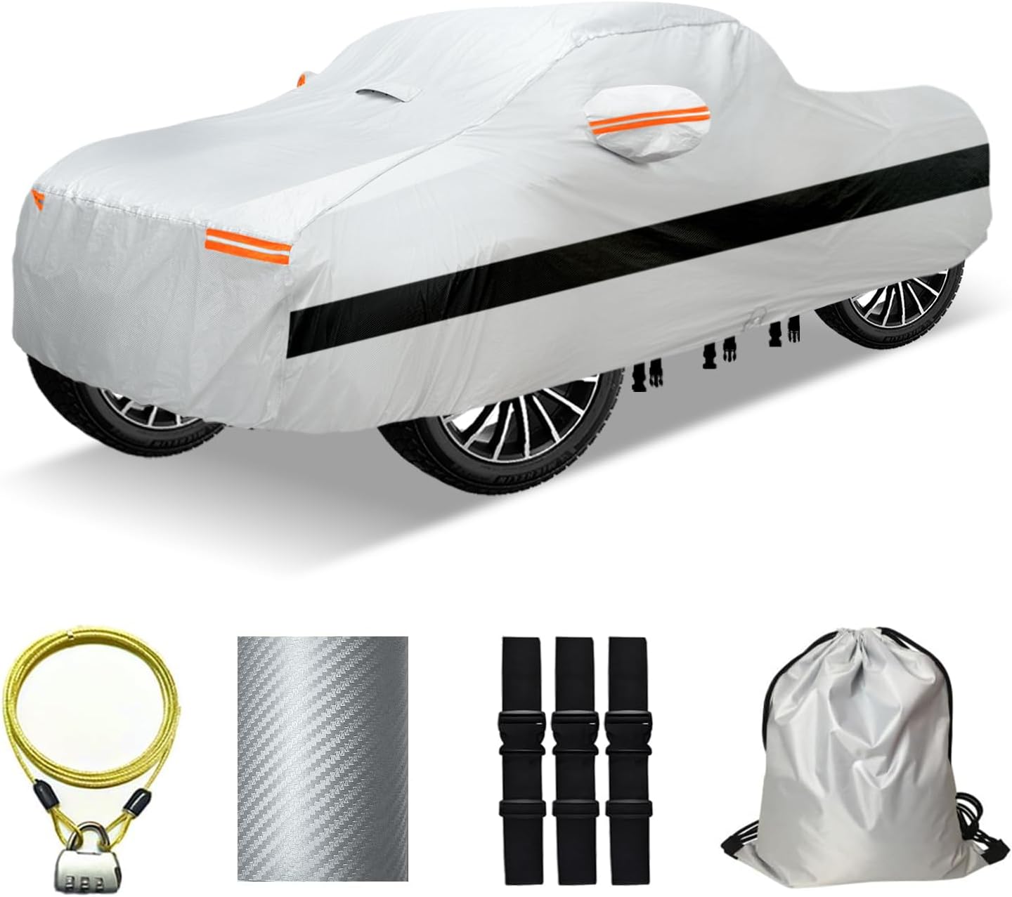 30 Layers Truck Car Cover for Automobiles All Weather Waterproof, Outdoor Snowproof UV Protection Windproof, No Zipper, Heavy Duty Universal Car Covers, (Silver, Fit Truck 231"-250")