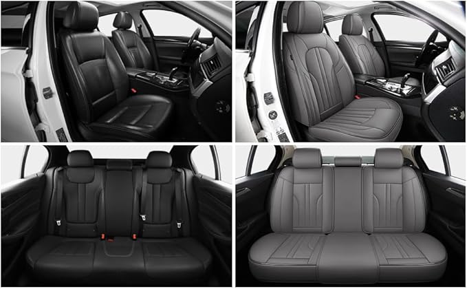 Car Seat Covers Full Set, 5 Seats Comfortable Faux Leather Seat Covers for Cars, Waterproof Automotive Seat Covers, Luxury Universal Fit Seat Covers for SUV, Sedans, Pick-up Trucks (Gray)