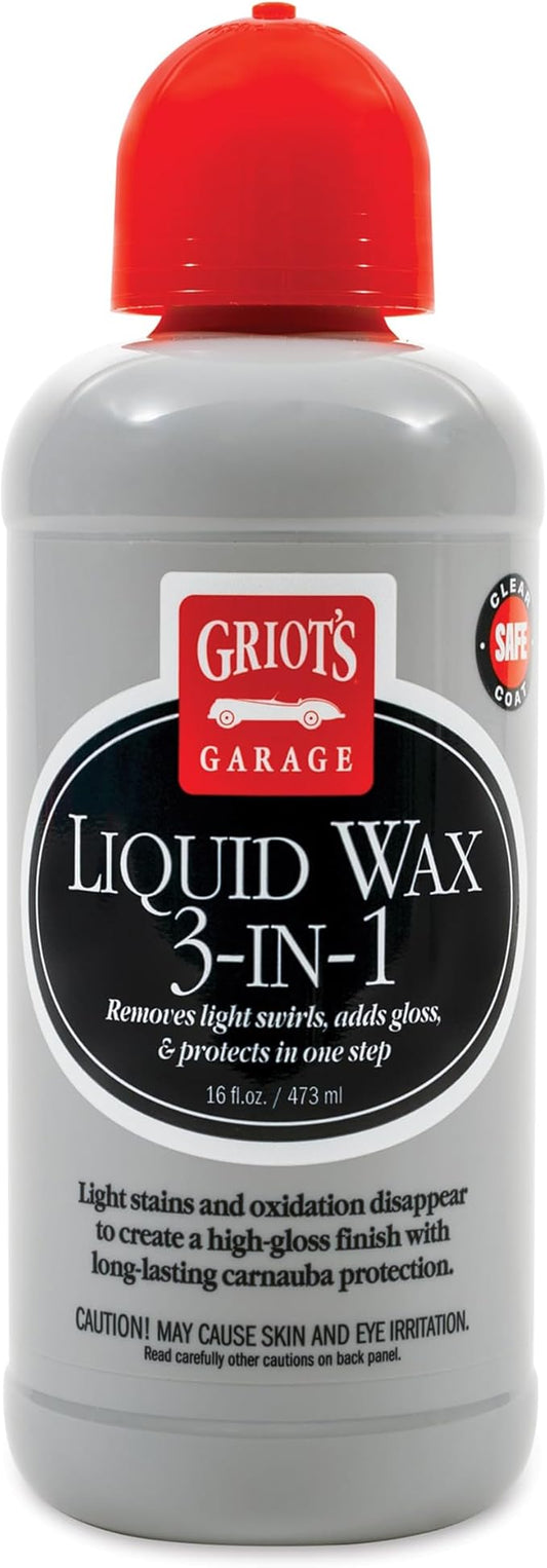 Griots Garage Liquid Wax 3-In-1 for Car Polishing and Detailing, High Gloss Shine and Carnauba-Based Protection for Auto Paint, 11013, 16oz