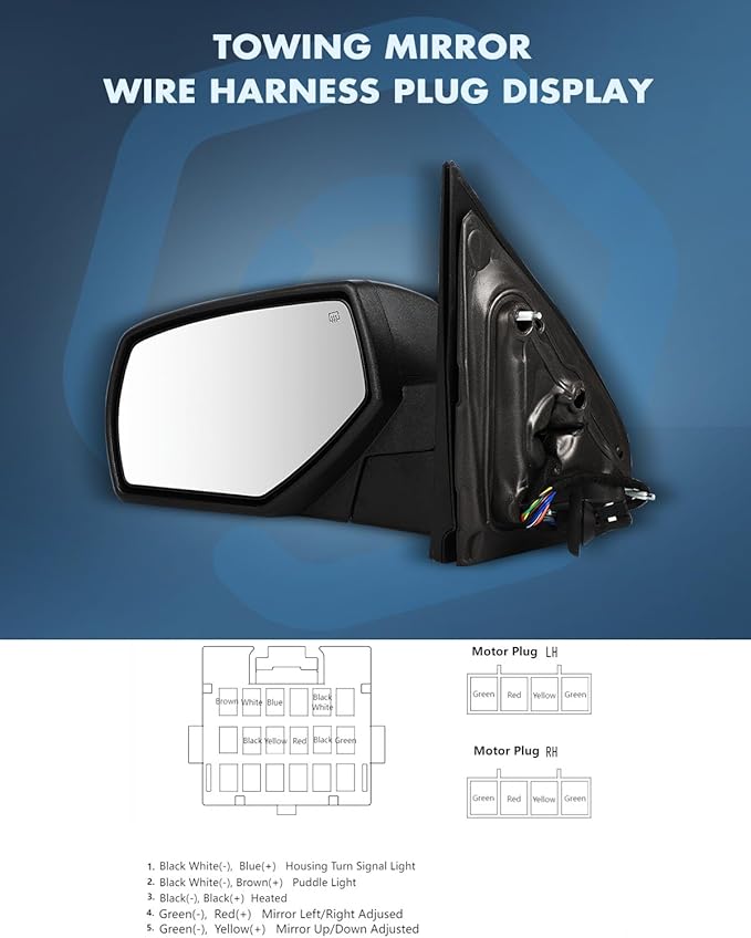 ECCPP Towing Mirrors Tow Mirrors Fit For 2014-2018 For Chevy For Silverado For GMC For Sierra A Pair With Power Heated Turn Signal On Cover Clearance lamp Puddle light Manual Folding Black Texture