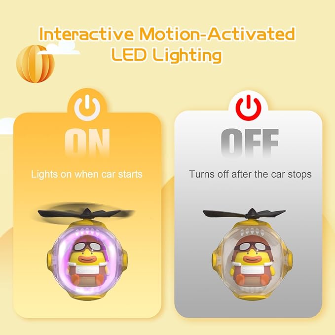 Yellow Duck Car Air Freshener with 6 Colors LED Lights & 4 Scented Pads – Light Scent, Decorative Auto Accessories