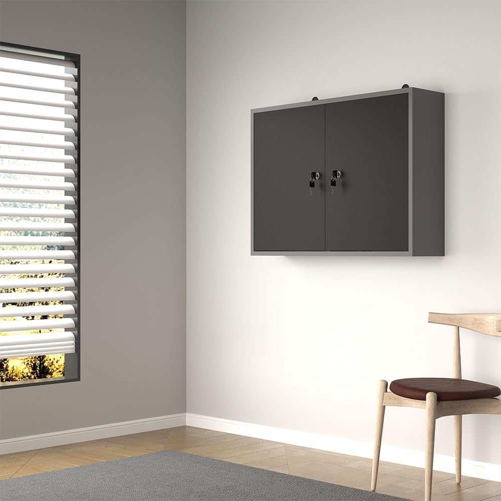 JZD Steel Garage Wall Mounted Tool Cabinet, Black & Grey