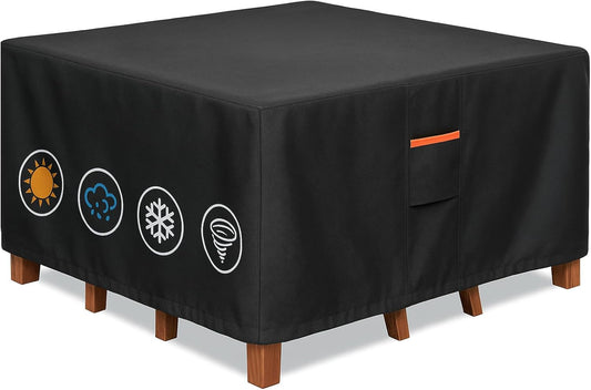 Outdoor Waterproof Furniture Cover, 74W x 74L x 28H inches Heavy Duty 600D Square Table and Chair Set Protection, Black