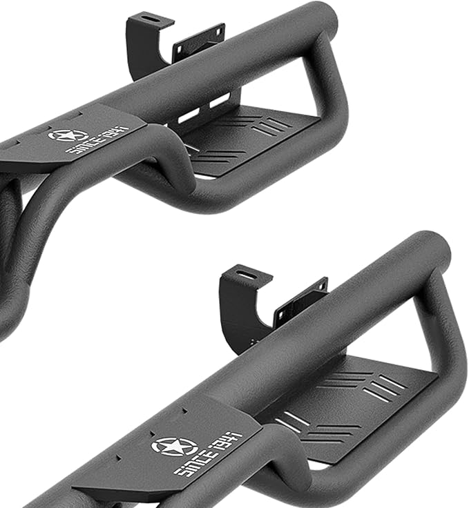 Running Boards Compatible with 2007-2018 Jeep Wrangler JK JKU Unlimited 4 Doors, Two Stairs Design Side Steps Heavy-Duty Steel Nerf Bars Bolt-on Step Plates Rock Sliders Rail, Black