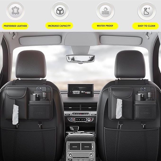 Tumecos Car Seat Back Storage Bag,Backseat Organizer with Tissue Box, Large Capacity Rear Seat Storage Pocket, Universal for Most Vehicles