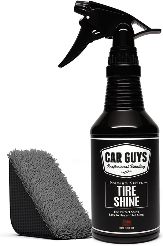 CAR GUYS Tire Shine Spray | The Perfect Shine | Durable and User Friendly Tire Dressing | Long Lasting UV Protection for Black Tires, Wheels, & Rubber | 18 Oz Kit with Applicator Pad