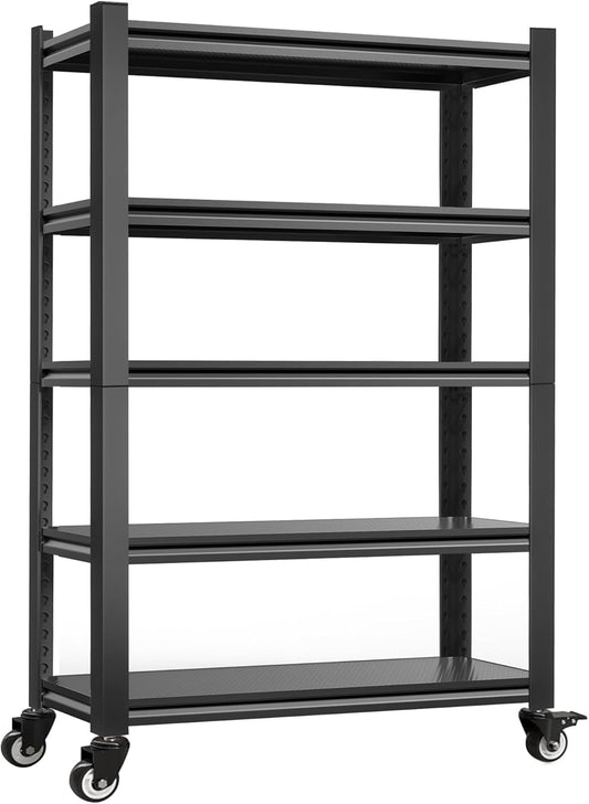 Kitchen Shelving with Lockable Wheels - 5-Tier Space-Saving Metal Shelves 72" H X 31.5" W X 17" D, Heavy Duty Adjustable Storage Shelf for Living Room/Home Office/Pantry
