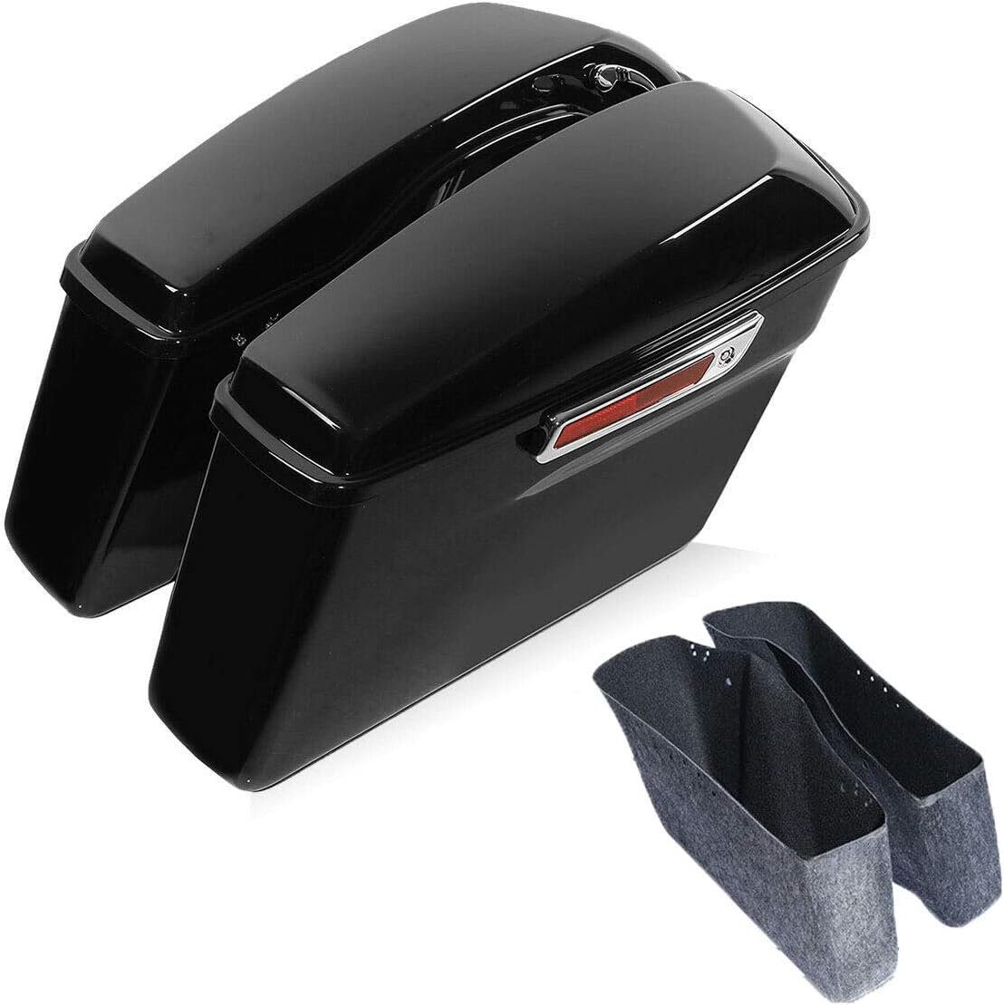 Green-L Vivid Black Hard Saddlebags with Chrome Latches Lock&Key Set Fit for Harley Touring Road King Street Glide Electra Ultra 2014-2024