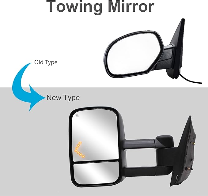 WLLW Towing Mirrors fit for 2007-2014 Chevy Silverado 1500 2500 3500 Suburban GMC Sierra Yukon with Power Heated LED Arrow Signal Light Manual Folding Telescoping Black Cap