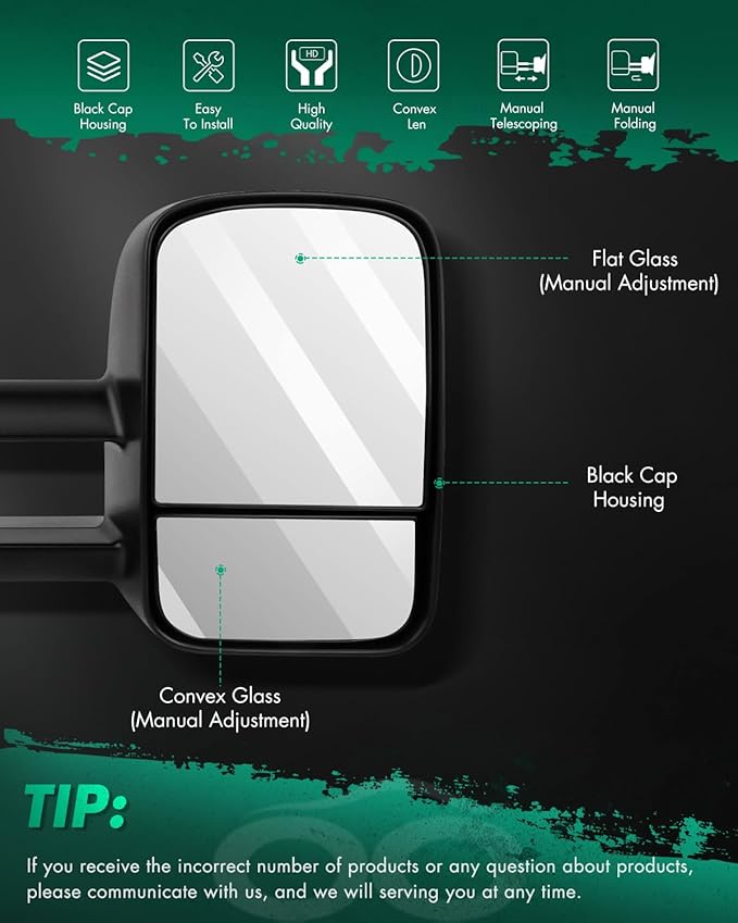 SCITOO Towing Mirrors for 2003-2007 Chevy GMC f-20250618 variations (1999-2007 Chevy/GMC Black - Manual Adjusted No Heated)