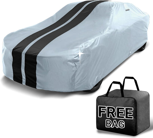 iCarCover Custom Car Cover for Chevy Malibu Wagon (1978-1983) Waterproof All Weather Rain Snow UV Sun Protector Full Exterior Indoor Outdoor Car Cover (Stripe - Gray/Black)