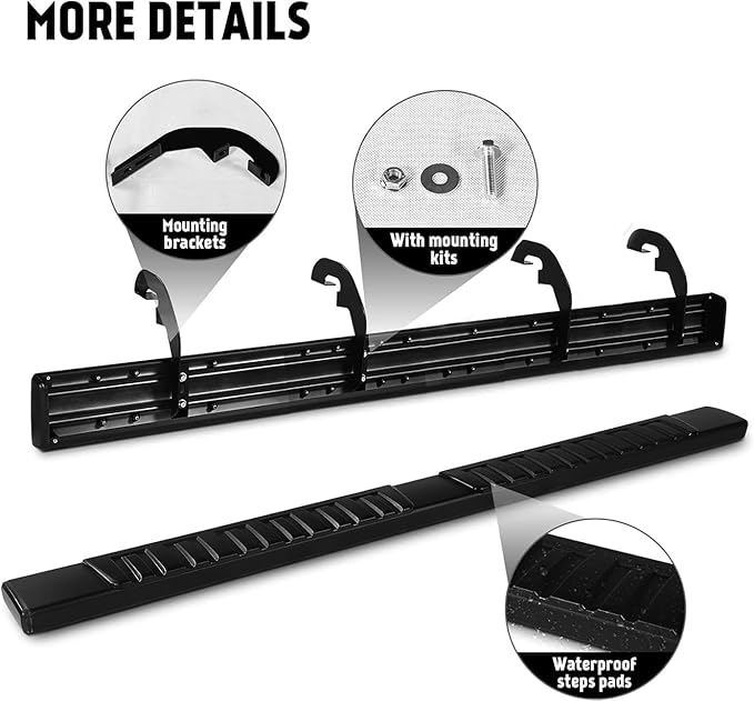 PZ 6" Crew Cab Running Boards for 2019-2025 Chevy Silverado/GMC Sierra 1500, 2020-2025 2500HD 3500HD Black Aluminum Alloy Side Steps Rails Nerf Bars