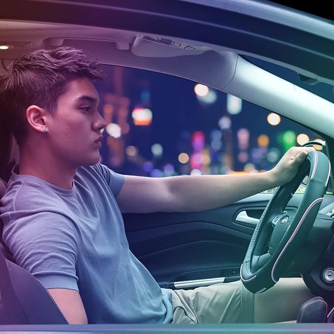 CAR Pass Colour Piping Leather Universal Fit Steering Wheel Cover, Perfectly fit for 14.5-15 inches Suvs, Vans, Trucks, Sedans, Cars (Black&Pink)