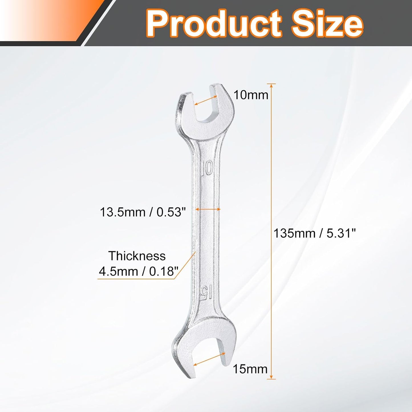 HARFINGTON 2pcs Double Open End Wrench 10mm x 15mm Metric 15 Degree Offset Angle Small Flat Head Wrench Galvanizing Open Ended Spanner for Automotive Repair Furniture Assembly