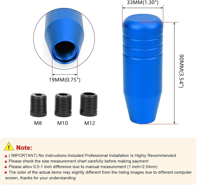 muge racing 3.5inch Aluminum Alloy Shift Knob, Heavy Duty Car Gear Lever Stick Shifter Handle fit Most Automatic Manual Vehicle Blue