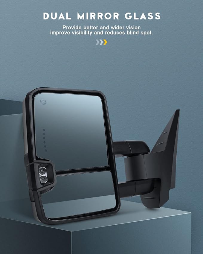 OCPTY Towing Mirrors Power Heated Left Driver Right Passenger Side Tow Mirrors Fit For 2007-2014 For Chevy Silverado For Gmc Sierra (07 For New Body) With Turn Signal Light Light With Chrome