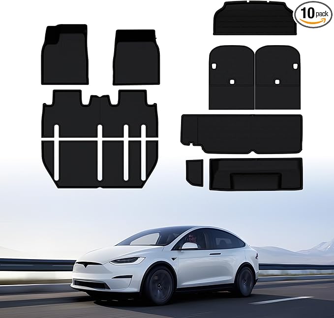 BASENOR 10PCS Tesla Model X Floor Mats 7-Seater All Weather Cargo Liner Mat XPE Car Mats Anti-Slip Trunk Mat Back Seat Cover Model X Plaid Accessories 2022-2026