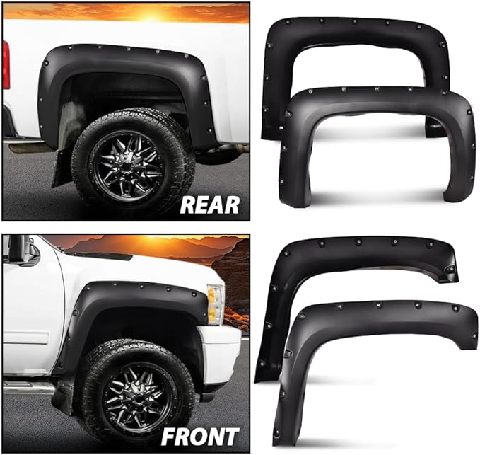 G-PLUS Wheel Cover Fender Flares Compatible with 2007-2013 Chevy Silverado 1500/2007-2014 Chevy Silverado 2500HD 3500HD 78.0"/97.6" Long Bed Fleetside New Body Style,Textured[Not Fit Gmc Sierra]