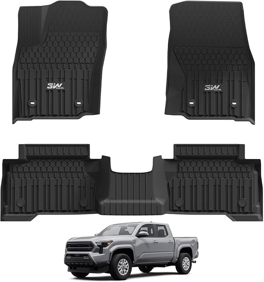 3W Floor Mats for Toyota Tacoma 2024 2025 2026 Double Cab(Not Fit Hybrid & XtraCab), TPE All Weather Custom Fit Floor Liner for Tacoma TRD/SR/SR5/limited Car Liners(Automatic Transmission)
