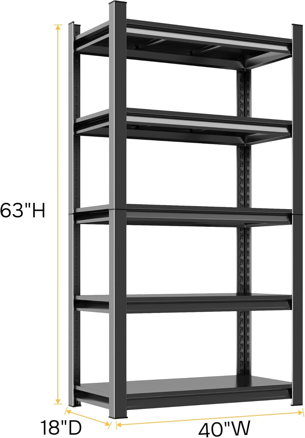 63''H Garage Shelving Capacity Heavy Duty Garage Storage Shelves, 3000LBS Adjustable 5 Tier Metal Industrial Shelf Unit for Kitchen, Utility Room, Warehouse and Basement, Black (18''Dx40''Wx63''H)
