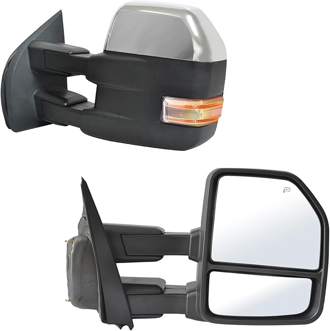 ReYee Towing Mirrors fit for 2015 2016 2017 2018 2019 2020 Ford F150 Pickup Truck with Power Heated Turn Signal Light Temperature Sensor Chrome Cap 8 Pin Plug tow mirrors