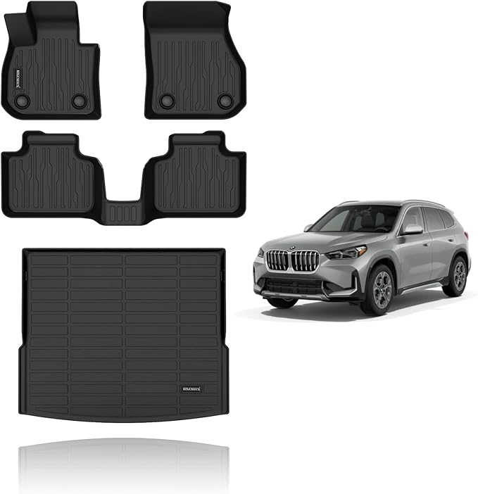 KELCSEECS Floor Mats & Cargo Liner Custom for 2025 2024 2023 BMW X1 Car Mats Automotive Cargo Mat Floor Liners Trunk Mat X1 All Weather Floor Mats Trunk Liner Black