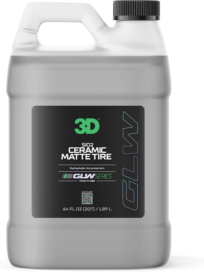 3D GLW Series SiO2 Ceramic Matte Tire Shine | Deep Matte Finish Tire Protectant | Hydrophobic & UV Resistant | Anti-Fade, No Sling | Pro Car Detailing |64 oz