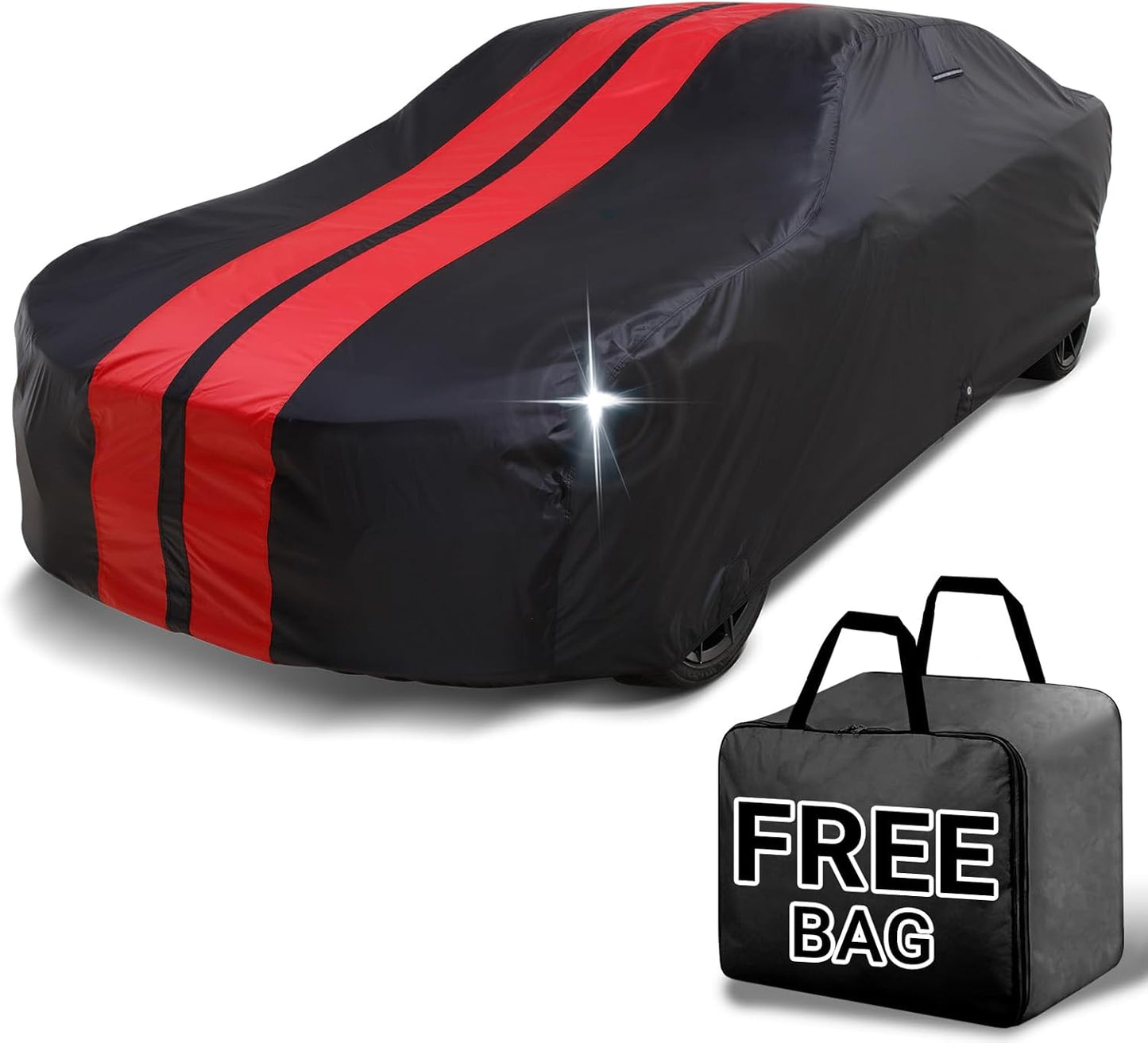 iCarCover Custom Car Cover for Buick Electra (1959-1970) Waterproof All-Weather Rain Snow UV Sun Protector Full Exterior Indoor Outdoor Car Cover (Stripe - Black/Red)