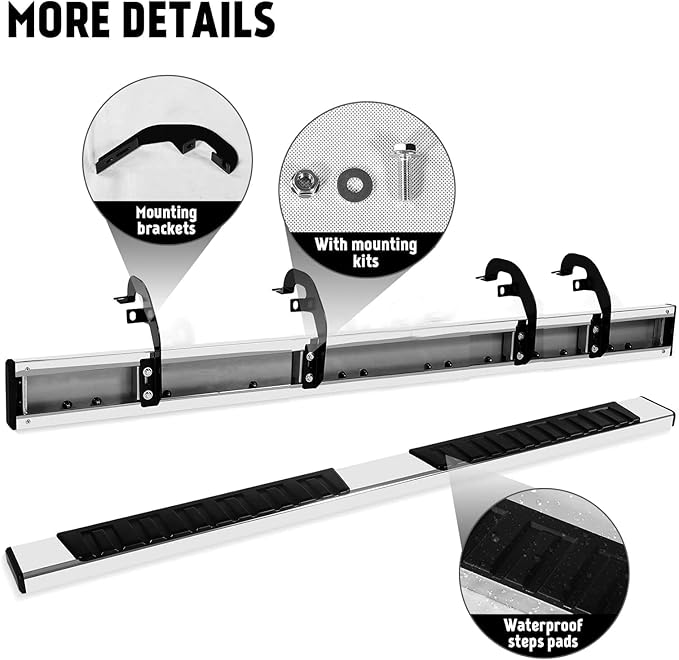 PZ 6" Crew Cab Running Boards for 2019-2025 Chevy Silverado/GMC Sierra 1500, 2020-2025 2500HD 3500HD Mirror Stainless Steel Side Step Nerf Bar