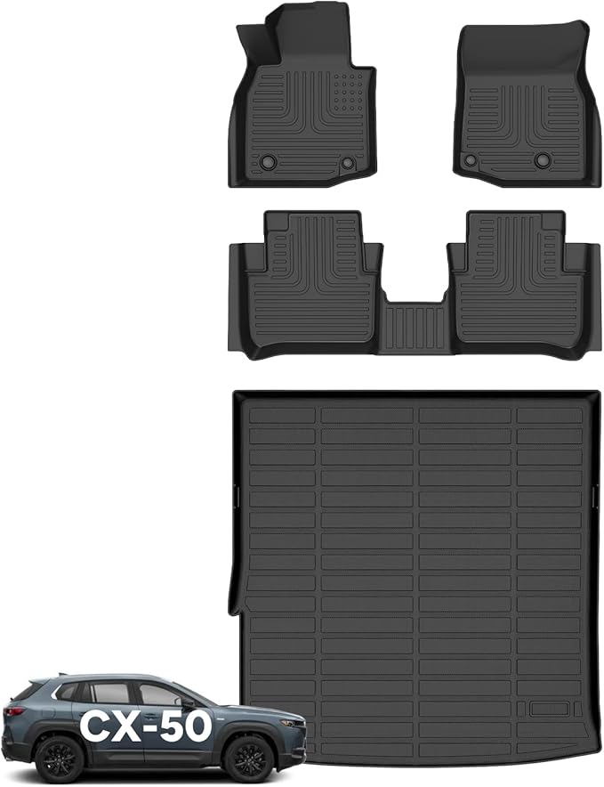 Wayhigh-for Mazda CX-50 Hybrid 2025 All Weather Floor Mats and Cargo Liner Set TPE Car Mats Waterproof Anti-Slip Rubber Trunk Liner CX-50 Hybrid Accessories