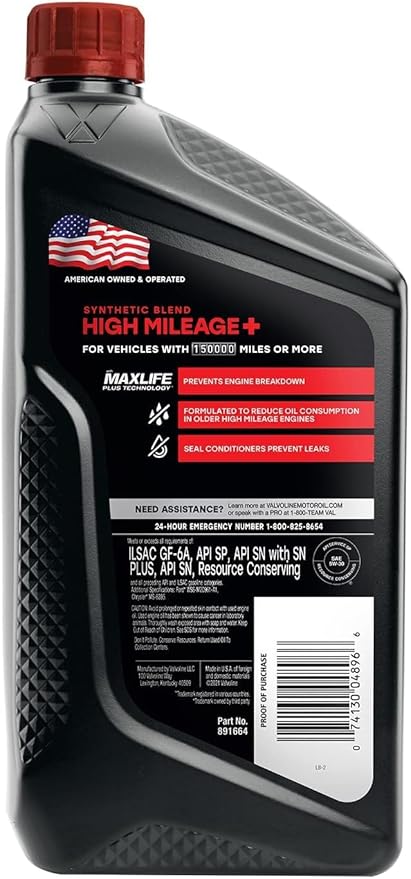 Valvoline High Mileage 150K with Maxlife Plus Technology 5W-30 Motor Oil 1 Quart