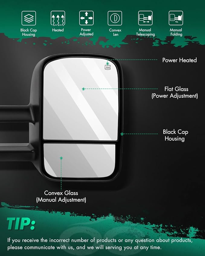 SCITOO Compatible with Towing Mirrors fit for 1999-2002 for Chevy for GMC for Silverado for Sierra 1500 2500 2000-2002 for Suburban 1500 2500 Power Heated Telescoping Tow Mirrors Pair Set