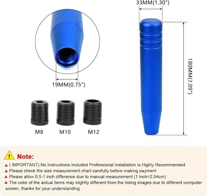 muge racing Universal Shift Knob with M8/M10/M12 x 1.25 Adapters, Heavy Duty Gear Shifter Handle for Most Vehicles, Easy Installation, Aluminum Alloy Non-Slip Grip, 7.09 Inch, Blue
