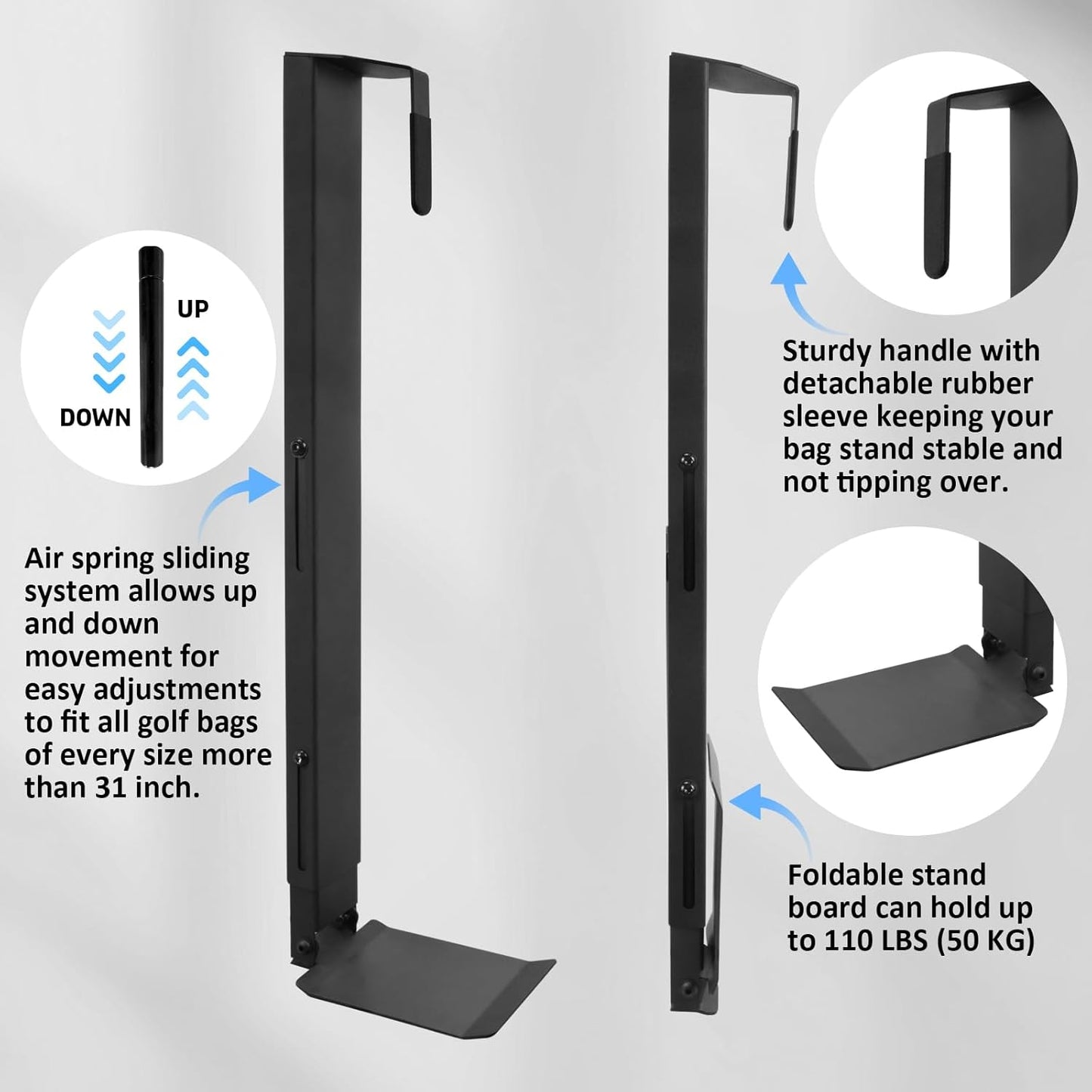 Wall Mount Golf Bag Storage Stand Organizer Rack for Garage, Air Spring Sliding System Single Golf Bag Holder for Wall, Golf Storage Organizer for Golfing Clubs, Home, Basement