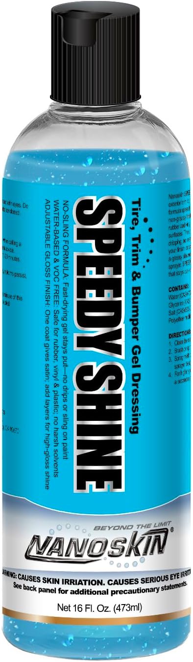 Nanoskin SPEEDY SHINE Exterior Tire & Trim Gel 16 Oz. - Restores and Conditions Faded Tires, Trim, Bumpers and Rubber for Car Detailing | Safe for Cars, Trucks, SUVs, Motorcycles, RVs & More