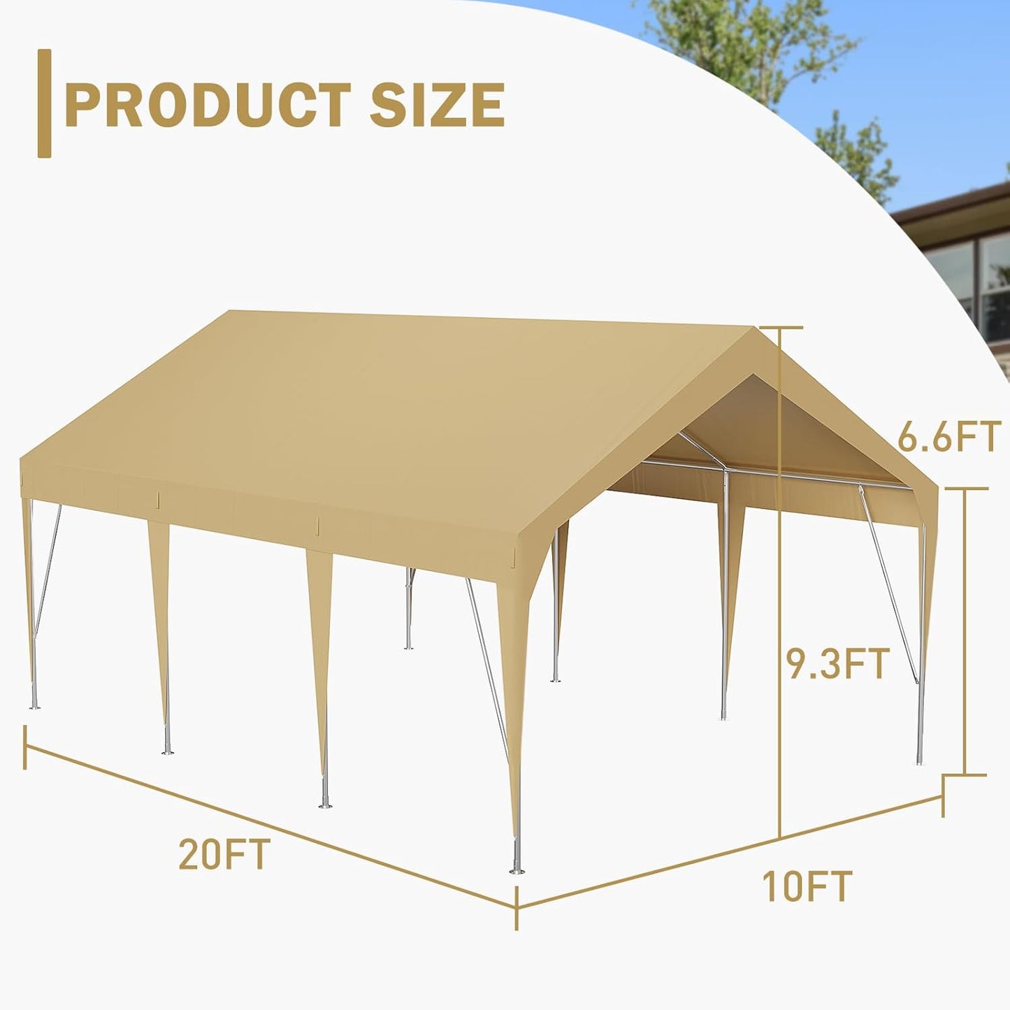 10x20ft Heavy Duty Carport Outdoor Car Canopy UV Resistant Waterproof Party Tent All-Season Portable Garage Gazebo Shelter for Car, Storage Shed (Earthy Yellow)
