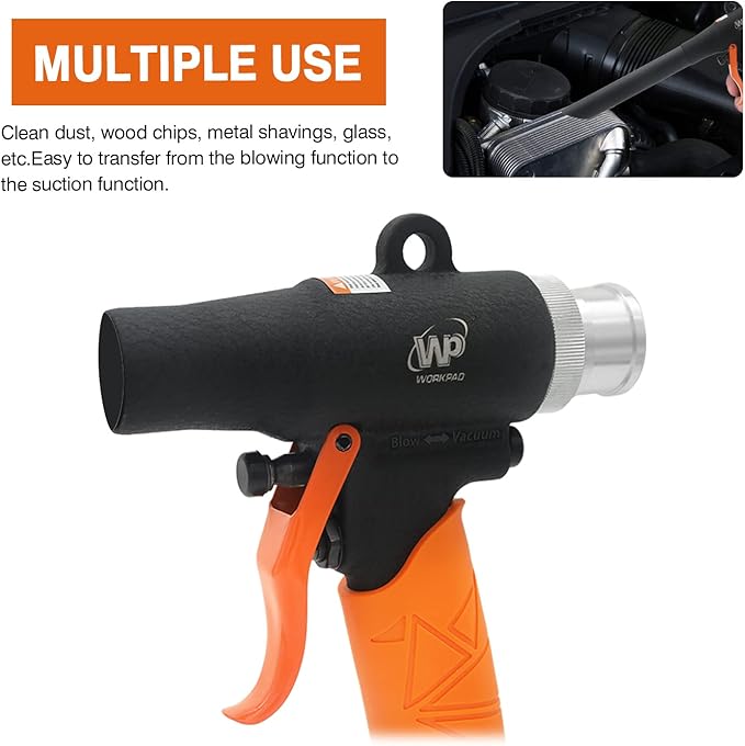 Function Power Vacuum,WP WORKPAD Blow/Suction Dual-purpose Dust Blowing Gun Pneumatic Cleaning Tool with Different Nozzle Attachments