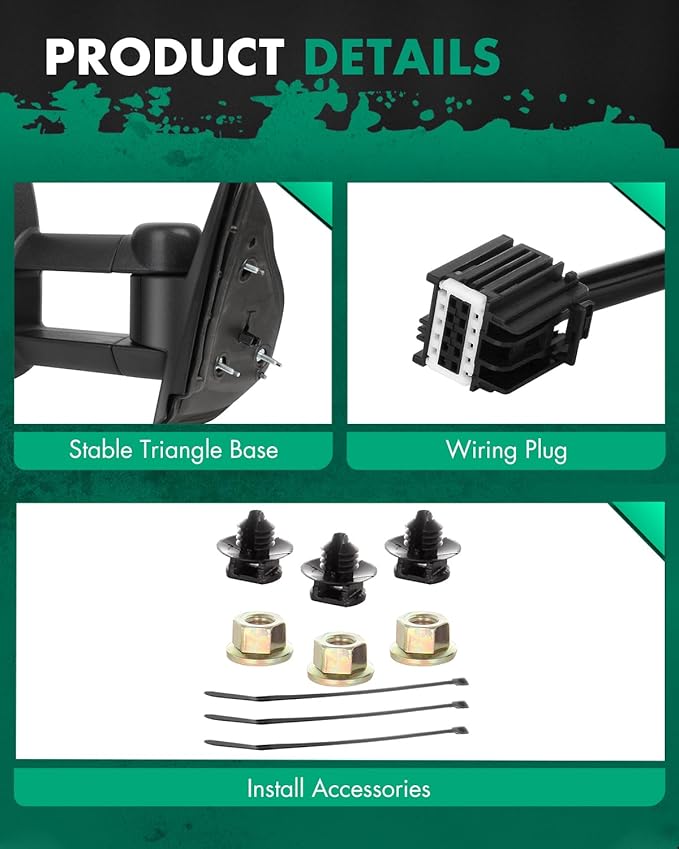 SCITOO Towing Mirrors fit For Chevy For GMC Exterior Accessories Mirrors fit 2007-2013 Silverado Sierra (07 New-Body Style) with Power Controlling (Main Mirror) Heated Manual Telescoping Folding