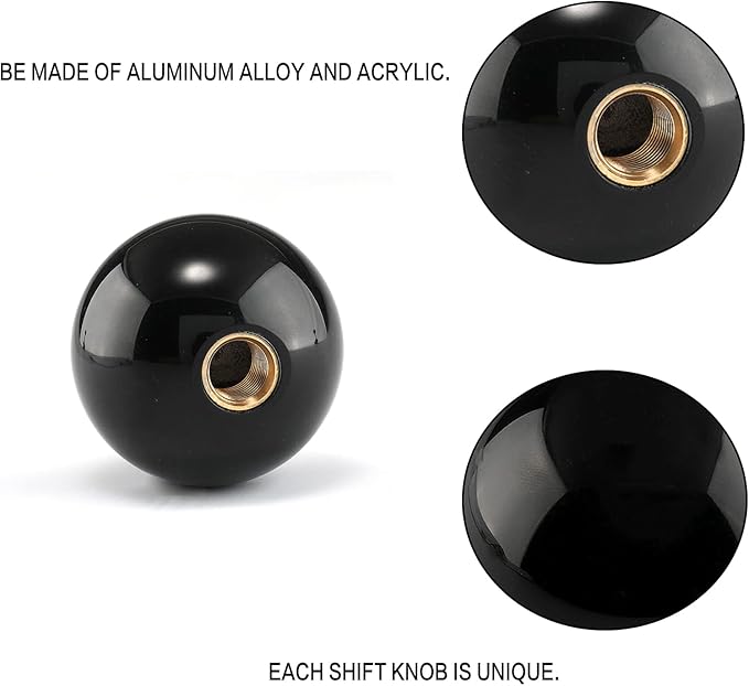 Round Ball Shift Knob Universal Gear Shift Knob 5 6 Speed for Manual Automatic Vehicles with Adapters (Pure Black)