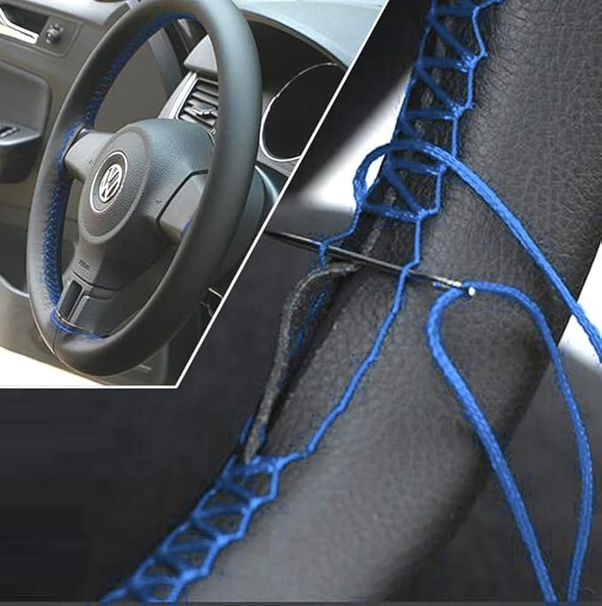 AUTOXBERT 38cm/15 Inch Hand Sewing Steering Wheel Cover Breathable Anti-Slip Leather Steering Wheel Cover for Nissan Qashqai Toyota Camry RAV4 VW Golf