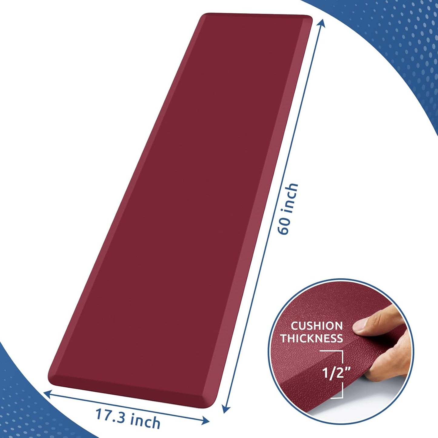 KitchenClouds Kitchen Mat Cushioned Anti Fatigue Kitchen Rug 17.3"x60" Waterproof Non Slip Kitchen Rugs and Mats Standing Desk Mat Comfort Floor Mats for Kitchen House Sink Office (Red)