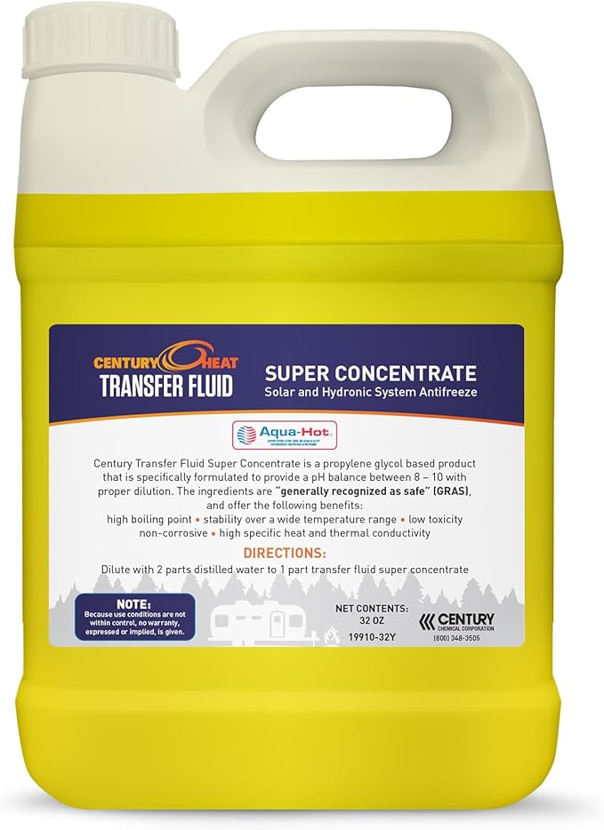 Century Heat Transfer Fluid - Non-Corrosive, Non-Toxic Propylene Glycol RV Antifreeze for Heating Systems | Concentrated (Requires Dilution) | Recommended by Aqua-Hot, Oasis & Timberline - Yellow 32oz